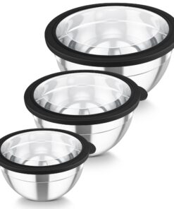 TEAMFAR Kochschüssel Set - Edelstahl, Schwarz, 4,5L/3L/1,5L für Servieren/Kochen/Backen - Spülmaschinenfest - Transparen