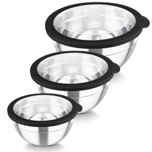 TEAMFAR Kochschüssel Set - Edelstahl, Schwarz, 4,5L/3L/1,5L für Servieren/Kochen/Backen - Spülmaschinenfest - Transparen