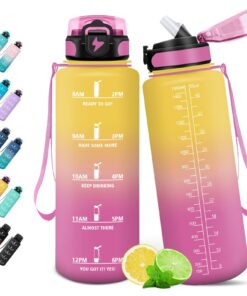 HoneyHolly Trinkflasche 1.5L Auslaufsicher mit Strohhalm & Zeitmarkierung für Sport Fitness Outdoor