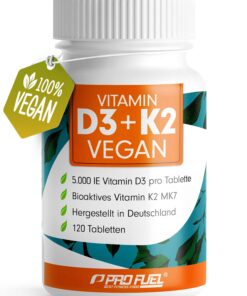 Vitamin D3 K2 Vegan 120 Tabletten - 5000 IE D3 + 200 mcg K2 (MK7) - Laborgeprüft ohne Zusatzstoffe - Für Vegane - 19 Mon