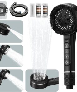 Wassersparender Duschkopf mit Filter & Stoppfunktion für bessere Hygiene | Hochdruck Handbrause mit 4 Strahlarten und A