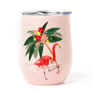 Legami Thermobecher 325 ml Hot&Cold doppeltwandiger Edelstahl und Kunststoff Flamingo luftdicht luftdichter Deckel mit L