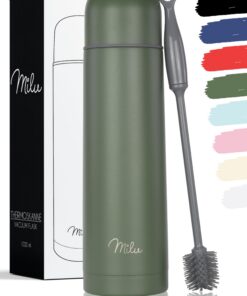 Milu Olivgrüne Doppelwandisolierflasche 500ml - 100% Auslaufsicher & Edelstahl Trinkflasche
