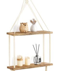 Boho Wand Dekor Mkono Hängendes Regal 2-Tier Rustikal Für Wohnzimmer Kinderzimmer Bad Schlafzimmer | Rustikales Mkono H