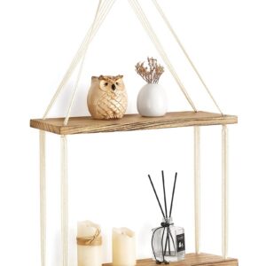 Boho Wand Dekor Mkono Hängendes Regal 2-Tier Rustikal Für Wohnzimmer Kinderzimmer Bad Schlafzimmer | Rustikales Mkono H