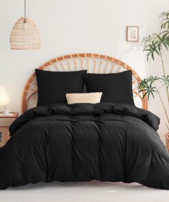 WAVVE ÖKO-TEX Mikrofaser Bettwäsche Set - Schwarz 155x220 cm + 2 Kissenbezüge 80x80 cm, Weich und gut für Kinder im Schl