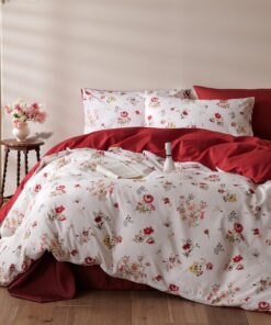 Freyamy Vintage Blumenmuster Microfaser Bettbezug 135x200cm 2teilig Weiß Rot Bunt Floral für Mädchen mit Reißverschluss