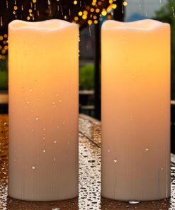 Eldnacele Solar LED Kerzen für Outdoor, Wasserdichte Solarleuchte mit Akku und Flammeneffekt, Set mit 2 Stück (Ø10 x 25