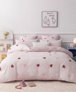 YASMENG Bettwäsche für Mädchen Herzen Rot Rosa Weiß 135x200 Oeko-Tex Standard 100