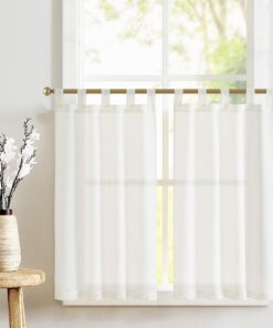 TOPICK Küchen Gardinen Weiß für Balkontür Kurz Halbtransparente 2er Set 65Bx90Hcm Landhausstil Bauernhausgardinen mit Sc