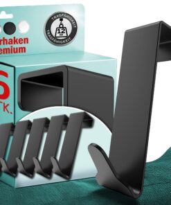 Premium Menz Türhaken Set - Belastbare Kleiderhaken für Türen - Edelstahl, 6er Set, Schwarz | Menz Premium Türhaken - F
