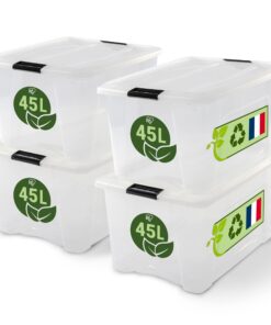 Iris Ohyama Aufbewahrungsboxen für Büro mit BPA-freiem Plastik, 4er-Set, Stapelbar, Griffe, BSB-50
