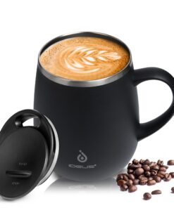Ideenbewahrendes Ideus Kaffeebecher 470 ml (16 oz) - doppelwandig vakuumisoliert, Edelstahl, rutschfest Griff, Schiebemo