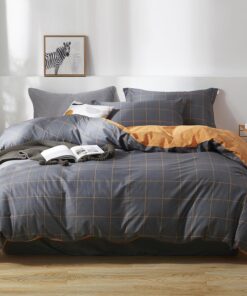 SAPHREAS 200x220 cm Grau Bettwäsche Set Baumwolle | Kuschelig & Modern für den Schlaf Grau Orange Karo + Reißverschluss