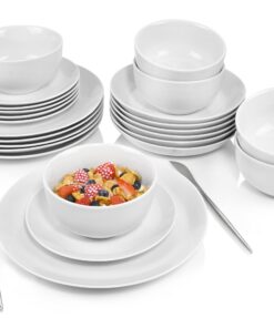 SÄNGER Tafelservice New Port | PREMIUMPORZELLAN für 6 PERSONEN|RUND | WEISS | 24 TEILE IGESSET | TELLER SET | HOTELRATSE