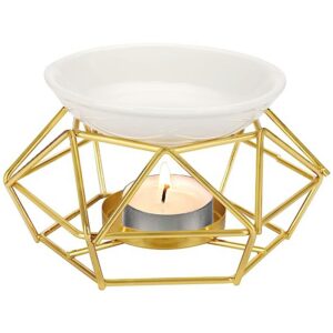 XFLYP Düfte im Rauten-Stil Kerze Aroma Burner für Zuhause (gold) XFLYP Kerze Aroma Burner aus Metall und Keramik mit A