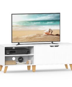 VASAGLE LTV027T46 Fernsehtisch mit 2 Türen, 140 cm, TV-Regal, Wohnzimmer, Esszimmer, Schlafzimmer, Weiss, verstellbare A