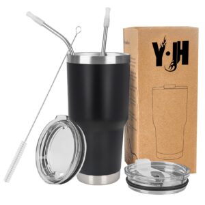 Y·J&H Doppelwandiger Autobecher - Edelstahl, 30oz (850ml), Thermosflasche, BPA Free, Schwarz - Kaffee to Go, Reise, Outd