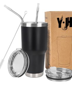 Y·J&H Doppelwandiger Autobecher - Edelstahl, Schwarz, 30oz Thermobecher mit Vakuumisolation für Kaffee zu Go