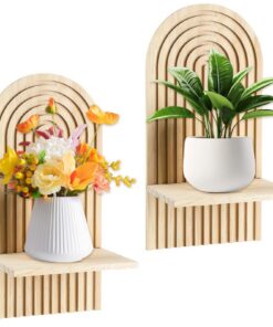 2er Set Schwebende Wandregale Naturholz Boho - Für Schlafzimmer & Wohnzimmer Deko & Aufbewahrung