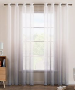 EMEMA Transparent Vorhänge für Schlafzimmer Weiß-Grau 225x140cm Mit Ösen und Farbverlauf