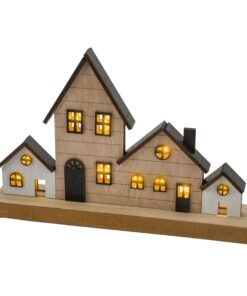 Spetebo LED Weihnachtsdekoration - Holz Aufsteller - Weihnachtsdorf Skyline - warm weiß beleuchtet - 30 x 20 cm - Tischd