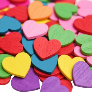 FDHBDF Bunte Hölzerne Liebe Herzen für DIY-Projekte, Dekorative Accessoires für Urlaub, 100 Stück Rot, Gelb, Blau, Grün,