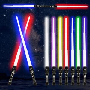 Kinderspielzeug Lichtschwert 2 in 1 Duell RGB Farbwechsel Laser Schwert mit Soundeffekten