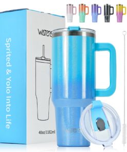 WATERSY Doppelwandiger Edelstahl Thermobecher Thermo Tumbler Deux Blau 40oz Glänzend to Go Auslaufsicher Trinkbecher mit