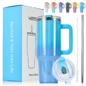 WATERSY Doppelwandiger Edelstahl Thermobecher Thermo Tumbler Deux Blau 40oz Glänzend to Go Auslaufsicher Trinkbecher mit