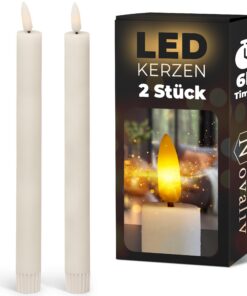 Novaliv LED Stabkerze 2er Set Indoor Timer Funktion Weiß 22cm hoch 2x AAA Batterien notwendig bewegliche Flamme