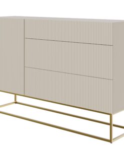 Selsey Kommode Schrank - 140 cm Mit 3 Schubladen Und 1 Tür, Graubeeiige Goldene Beine, Veldio - Modisches Aufbewahrungss