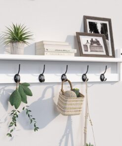 BAMEOS Wandgarderobe mit Haken 73,5 cm - 5 Doppelhaken Regal Landhaus-Stil Weiß