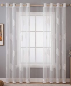 MIULEE Transparent Wohnzimmer Vorhänge mit Weiss Blätter Muster für Schlafzimmer Dekoration, 2er Set Schöne Blätter Must