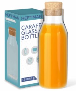 HEFTMAN Glasflasche 1,5 Liter - Karaffe mit Korkdeckel für heiße & kalte Getränke, wiederverwendbar
