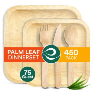 ECO SOUL 100% Compostable Palm Leaf Dinnerware Set für Umweltbewusste [10" & 6" Viereck-Teller, 75 Stück pro Set | Gabel