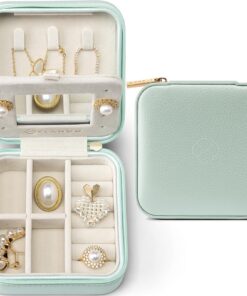 Vlando Schmuckkästchen Mädchen Grün - Schmuckaufbewahrung für Ringe und Ohrringe, gepflegtes Leder, perfektes Geschenk f