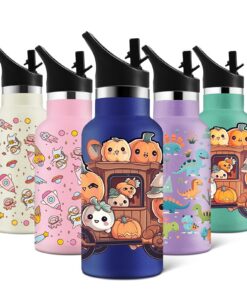 HoneyHolly Thermosflasche 350ml BPA-Frei Edelstahl Auslaufsicher Doppelwandig mit Strohhalm für Kinder