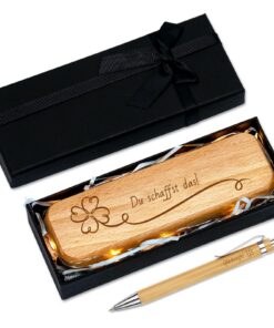 Sinseike Kugelschreiber und Holzbox mit Gravur - Inspirierender Nachhaltig Geschenk für Kollegen, Freunde, Familie (Du s