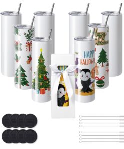 VEVOR 8-Gerade Sublimationsbecher 887 ml, Edelstahl-Doppelwand, für Wärmepresse & Wärmeübertragung - Geschenkbox einbeha