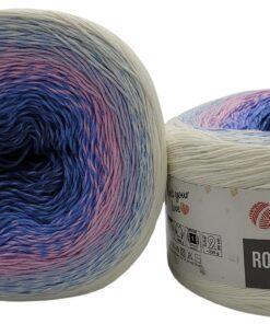 YarnArt Rosegarden 500 Gramm Bobbel Wolle Farbverlauf 100% Baumwolle Bobble Strickwolle Mehrfarbig (Weiss Rosa Blau) Pet