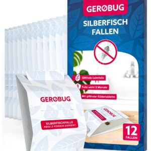 Gerobug Silberfischfalle 12 Stück - Giftfreies Lockmittel für Wohnraum-Befallskontrolle - Bonus-Guide Included