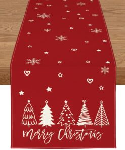 YCOLL Wasserabweisender Tischläufer in Rot für Esstisch & Küche mit Modernem Weihnachtsdesign
