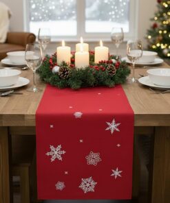 KAMACA Eyecatcher Tischläufer Herbst Winter Weihnachten Küche Esstisch 40x150 cm Rot (Schneeflocken)