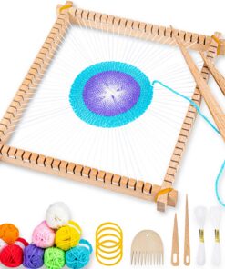 Homewit Kinder Webrahmen 25x28 cm + Garn + Stab + Kamm + Schiffchen + Gummiband + Anleitung