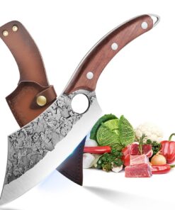 Handgeschmiedete Kochmesser DRAGON RIOT Damast für Küchenprofi und Wikinger | Outdoor-Messer DRAGON RIOT mit Lederhülle