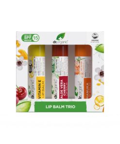 Dr. Organic Lippenbalsam Trio - SPF 15 Schutz - Vitamin E, Aloe Vera, Kirsche & Manuka - 3x 5,7 ml