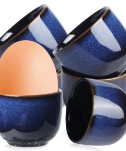 6er Set Porzellan Eierbecher Vintage Blau Overeglaze Bunt - Spülmaschinenfest für Frühstück Brunch