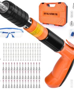 Nagelpistole mit 130 Stk. Nageln, 65 Stk. Rundnägeln & 65 Stk. M8-Gewindenägeln - Sicherheitszubehör inklusive Handschuh