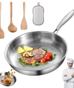 Titan Pfanne Non-Stick Mit Deckel und Spatel, TitanPfanne Kratzfest FürAlle Herdarten, Unbeschichtete TitanPfanne 22cm